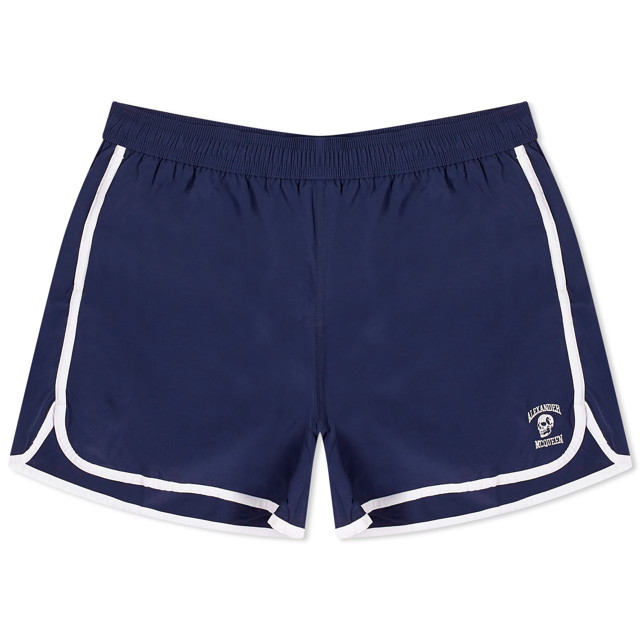 Fürdőruha Alexander McQueen Varsity Skull Logo Swim Shorts Sötétkék | 7593324419Q-4277