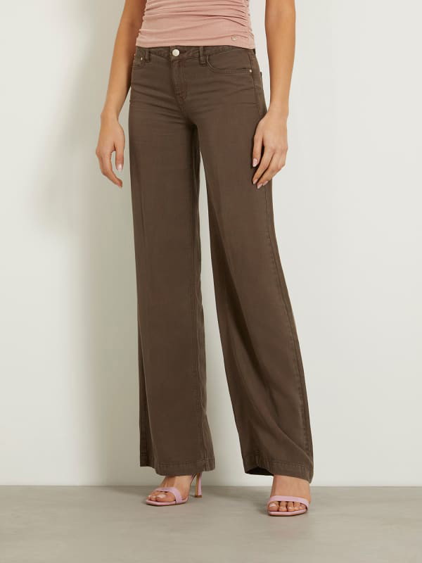 Nadrág és farmer GUESS Mid Rise Wide Leg Pant Barna | W4GA96WDP85