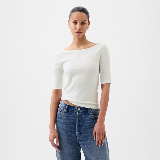 Póló GAP Top Elbow Sleeve Modal Ballet Back Top New Off White Fehér | 878217-03