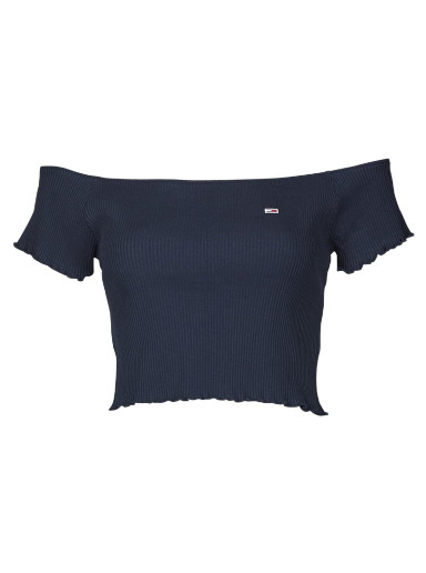 Crop topok Tommy Hilfiger CROP RIB OFF SHOULDER TOP Sötétkék | DW0DW12599C87