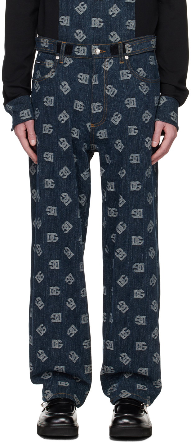 Nadrág Dolce & Gabbana Blue Jacquard Jeans Sötétkék | GVOJXTFJFAR