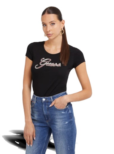 Póló GUESS Rhinestones Logo T-Shirt Fekete | W3YI36J1314