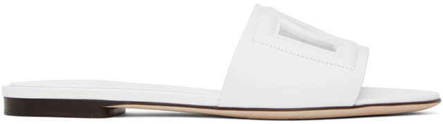 Sneakerek és cipők Dolce & Gabbana White 'DG' Cutout Slides Fehér | CQ0436 AY329