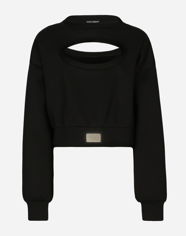 Crop topok Dolce & Gabbana Technical Jersey Sweatshirt With Cut-out And Tag Fekete | F9P58THU7JWN0000