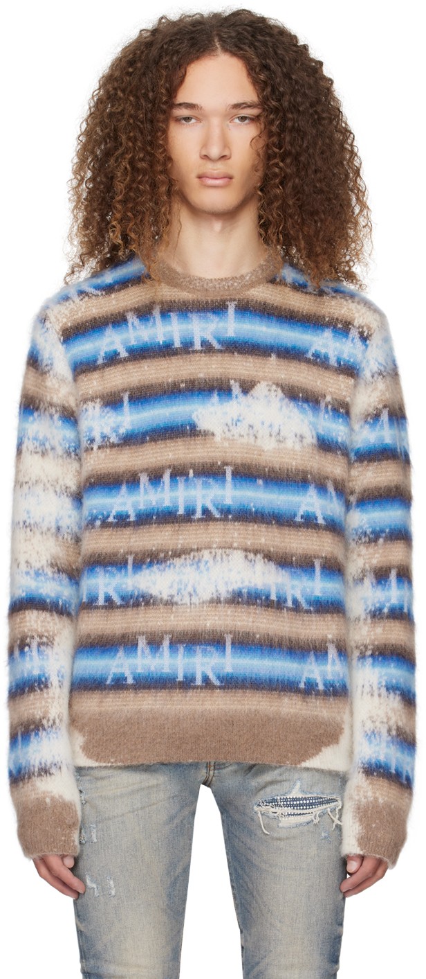 Pulóver AMIRI Staggered Striped Sweater Kék | PS24MKL009