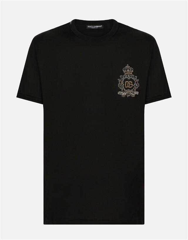 Póló Dolce & Gabbana Cotton T-shirt With Heraldic Dg Patch Fekete | G8OU9ZFU7EQN0000