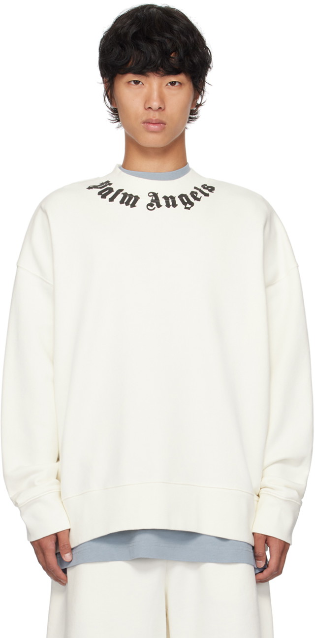 Sweatshirt Palm Angels Off-White Neck Logo Sweatshirt Fehér | PMBA026F24FLE0090310