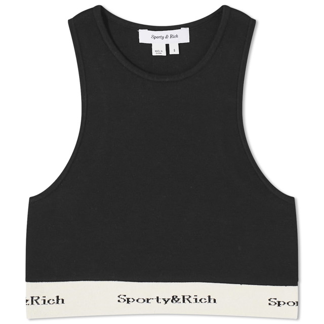 Trikók Sporty & Rich Serif Logo Ribbed Cropped Tank Top Fekete | LCAW233BK-BLK