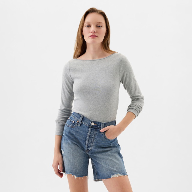 Top Longsleeve Bateau Neck Modal Top Grey