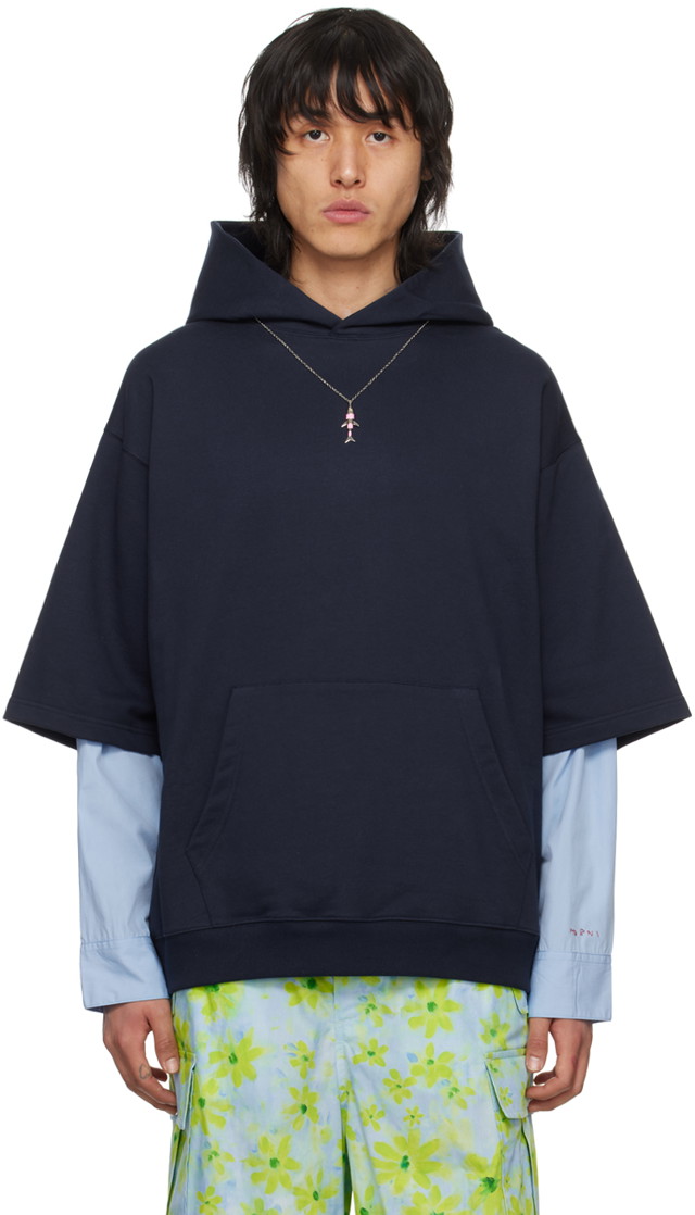 Sweatshirt Marni Layered Hoodie Sötétkék | FUMU0110Q6 UTC301