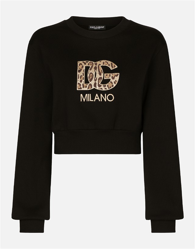 Sweatshirt Dolce & Gabbana Cropped Jersey Sweatshirt With Embroidered Dg Patch - Woman T-shirts And Sweatshirts Black Cotton 3 Fekete | F9R31ZGDBZYN0000