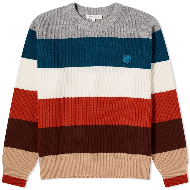 Tonal Fox Head Patch Block Stripe Crewneck