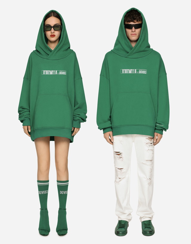 Sweatshirt Dolce & Gabbana Jersey Hoodie With Dg Vib3 Print Zöld | G9AKPTG7K3EV0403
