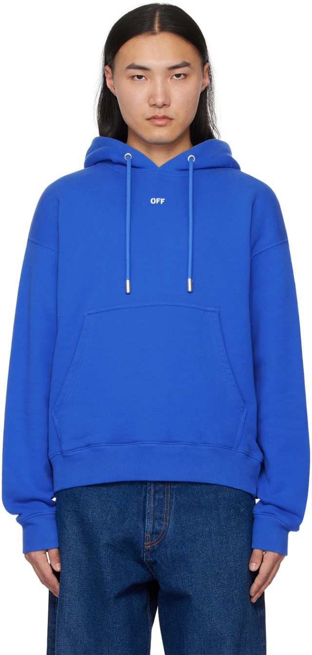 Sweatshirt Off-White Blue Printed Hoodie Kék | OMBB085S24FLE0104601