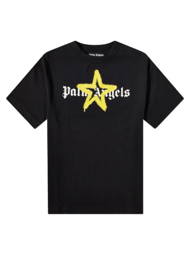 Póló Palm Angels Star Sprayed Logo Tee Fekete | PMAA001C99JER0241018