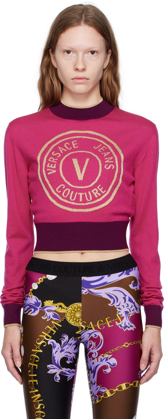 Pulóver Versace Jeans Couture V-Emblem Sweater Rózsaszín | E75HAFM21_ECM01A, 0