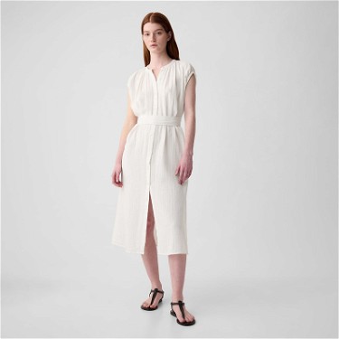 Ruha GAP GAP Dresses Shortsleeve Gauze Tie Waist Button Down Midi Dress New Off White Fő szín | 857632-01, 0