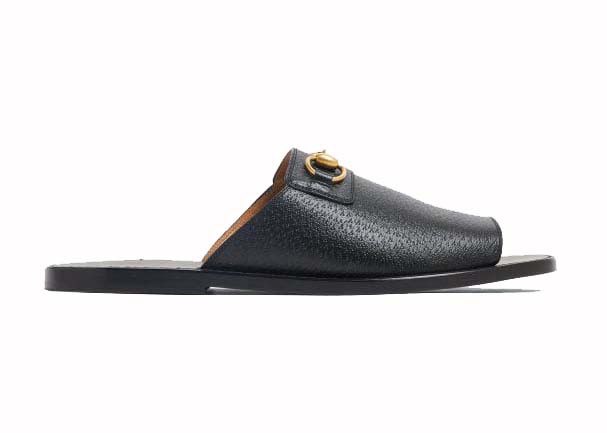 Sneakerek és cipők Gucci Horsebit Leather Flat Slides Black Fekete | 723624 18A00 1000