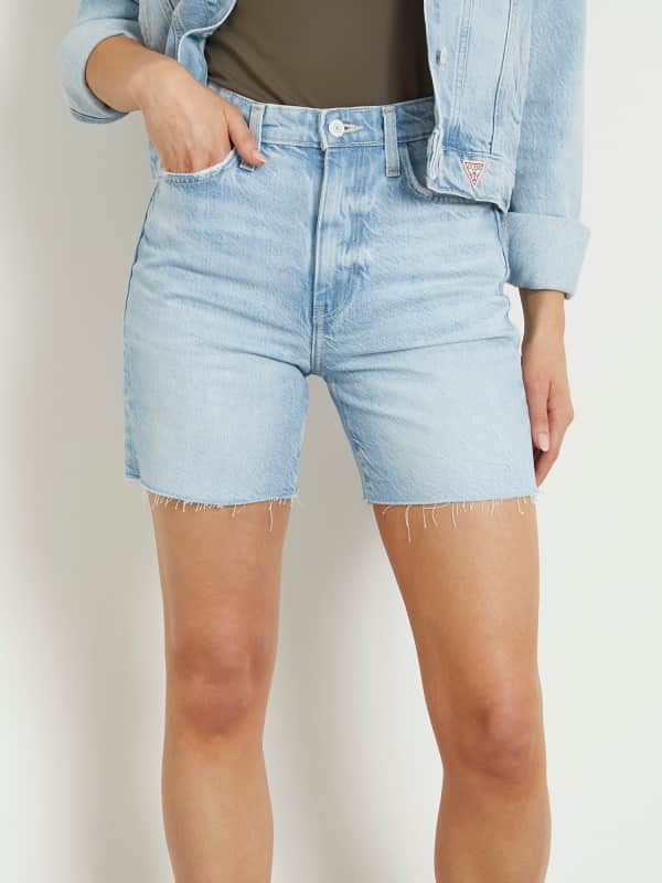 Rövidnadrág GUESS High Rise Denim Shorts Kék | W4GD47D5B66