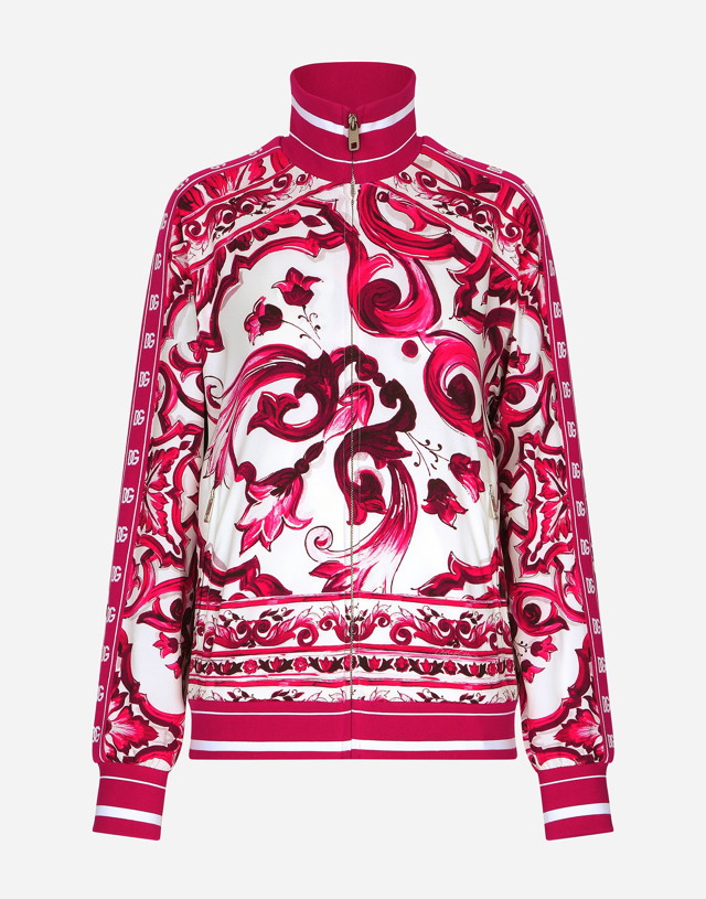 Sweatshirt Dolce & Gabbana Zip-up Cady Sweatshirt With Majolica Print 
Piros | F9Q75TFPIAHH63TN