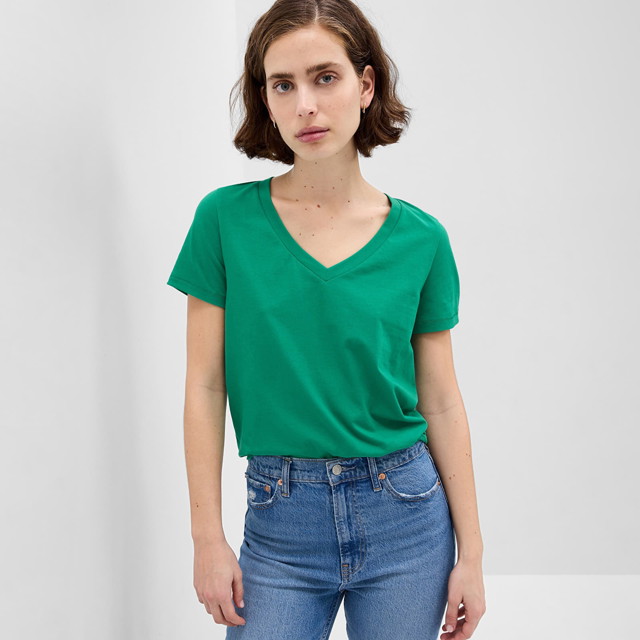 Póló GAP T-Shirt Basic V-Neck Tee Lovely Emerald Zöld | 740140-50