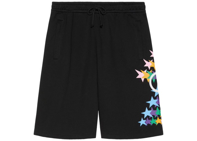 Rövidnadrág Gucci Interlocking G Star Flash Print Cotton Shorts Black Fekete | 663249 XJDNK 1082