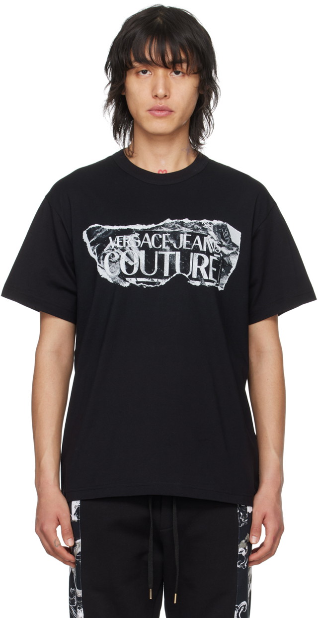 Póló Versace Jeans Couture Magazine T-Shirt Fekete | E76GAHE03_ECJ00E