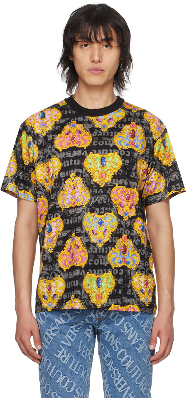 Póló Versace Jeans Couture Printed T-Shirt Fekete | E76GAH6R0_EJS338