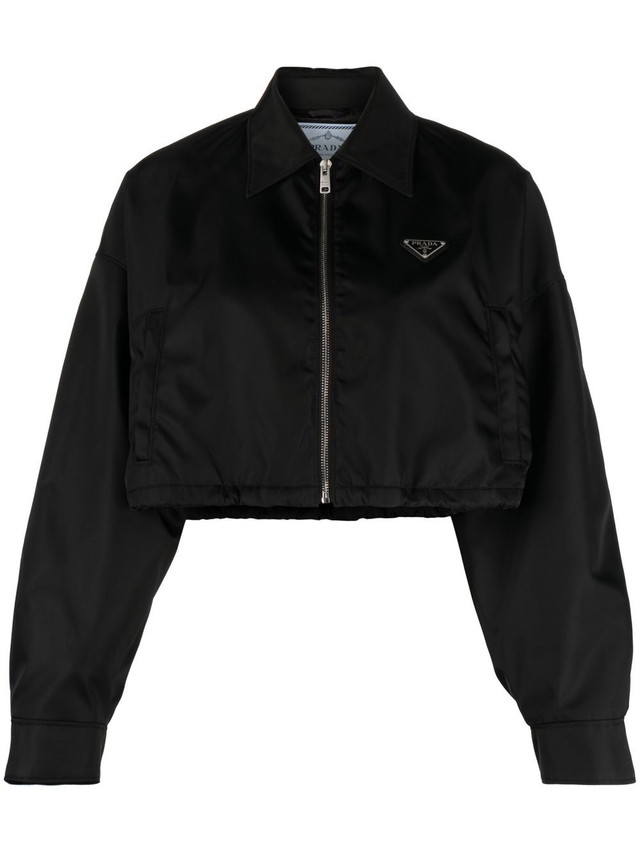 Bomber dzsekik Prada Cropped Bomber Jacket Fekete | 292101S2311WQ8