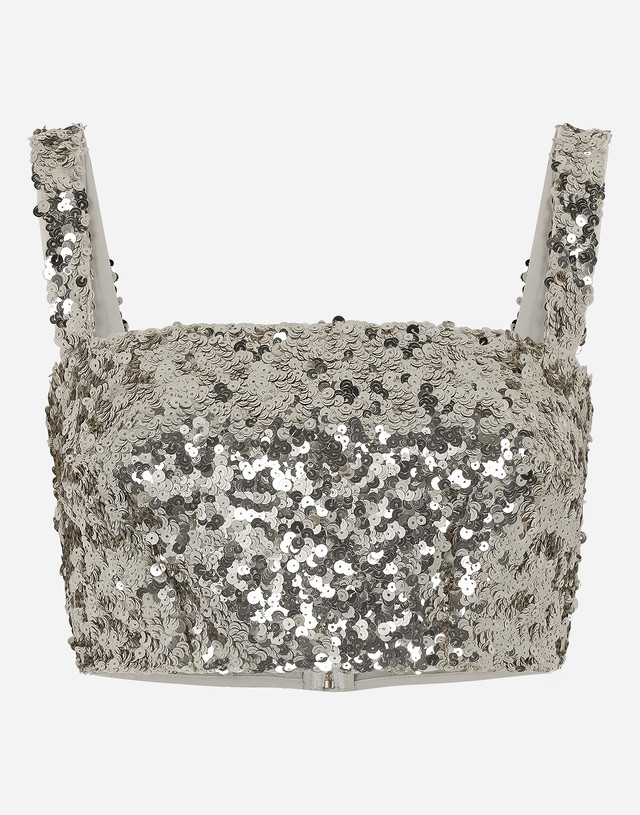 Crop topok Dolce & Gabbana Sequined Crop Top With Straps Fémes | F79AATFLMIIS0997