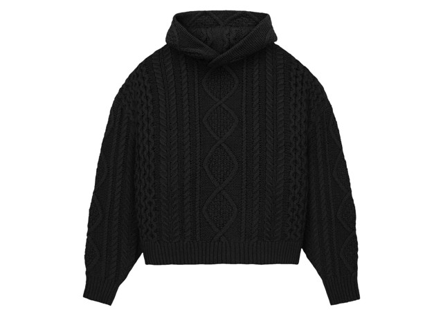 Sweatshirt Fear of God Essentials Cable Knit Hoodie Jet Black Fekete | 192BT234390F