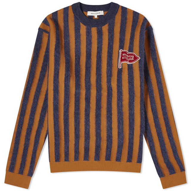 Pulóver MAISON KITSUNÉ Flag Logo Intarsia Stripe Knit Barna | LM00802KT1086-S476