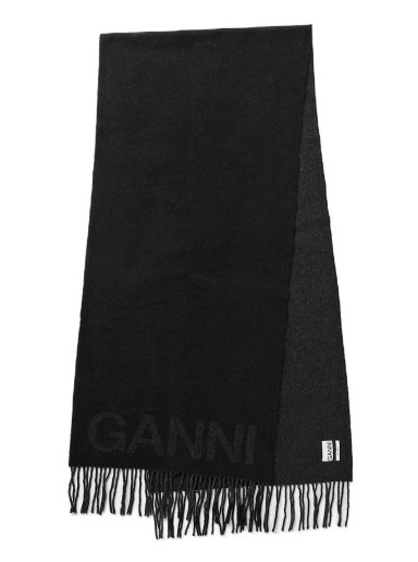 Sálak és kendők GANNI Fringed Wool Scarf Fekete | 5714667383196