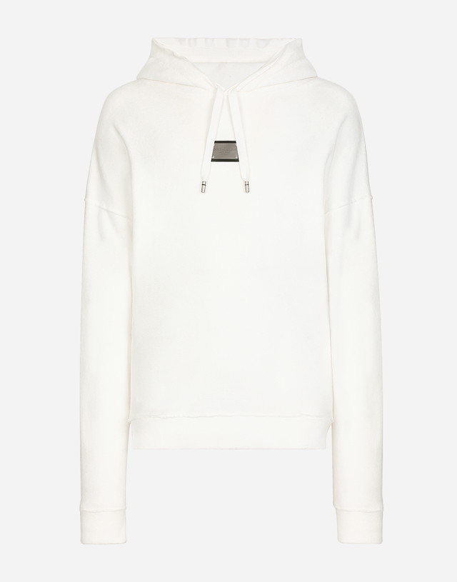 Sweatshirt Dolce & Gabbana Jersey Terry Hoodie With Logo Tag Fehér | G9AGQTHU7OAW0111