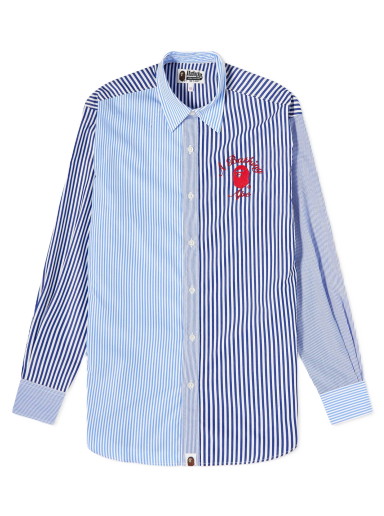 Ing BAPE College Multi Striped Oversized Shirt Blue Kék | 001SHJ302001L-BLE