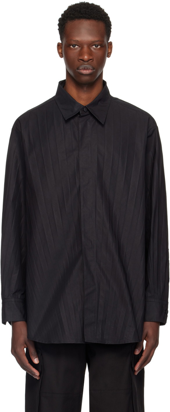 Ing Valentino Black Garment-Pleated Shirt Fekete | 2V0ABX955ET