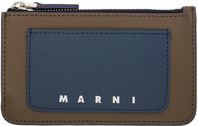 Pénztárca Marni Saffiano Leather Card Holder Sötétkék | PFMI0080U0 LV520