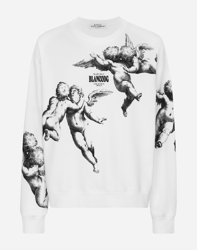 Sweatshirt Dolce & Gabbana Round-neck Sweatshirt With Angel Print Fehér | I9ALSMII7AKHW4XJ