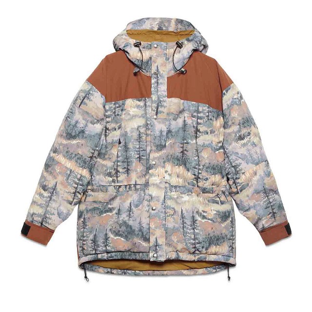 Puff dzsekik Gucci The North Face x Padded Jacket Forest Print Szürke | 670890 XAADF 3412