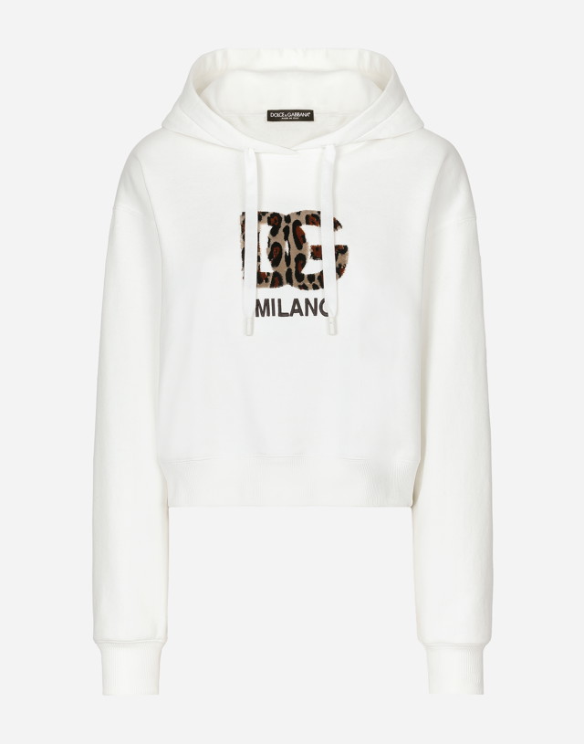 Sweatshirt Dolce & Gabbana Jersey Hoodie With Carpet-stitch Dg Patch Fehér | F9R29ZGDBZSW0111