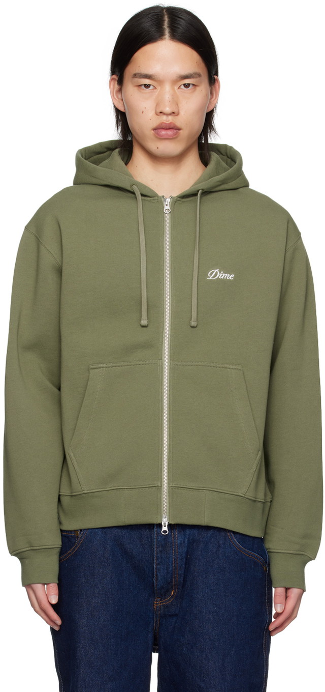 Sweatshirt Dime Khaki Cursive Hoodie Zöld | DIMESP2417GRN