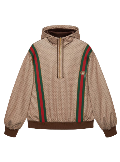 Sweatshirt Gucci Mini GG Jersey 1/2 Zip Hooded Sweatshirt Bézs | 655153 XJDFB 2100