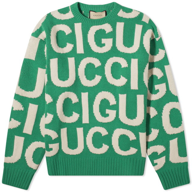 Pulóver Gucci Jumbo Logo Intarsia Crewneck Zöld | 763672-XKDLV-3521