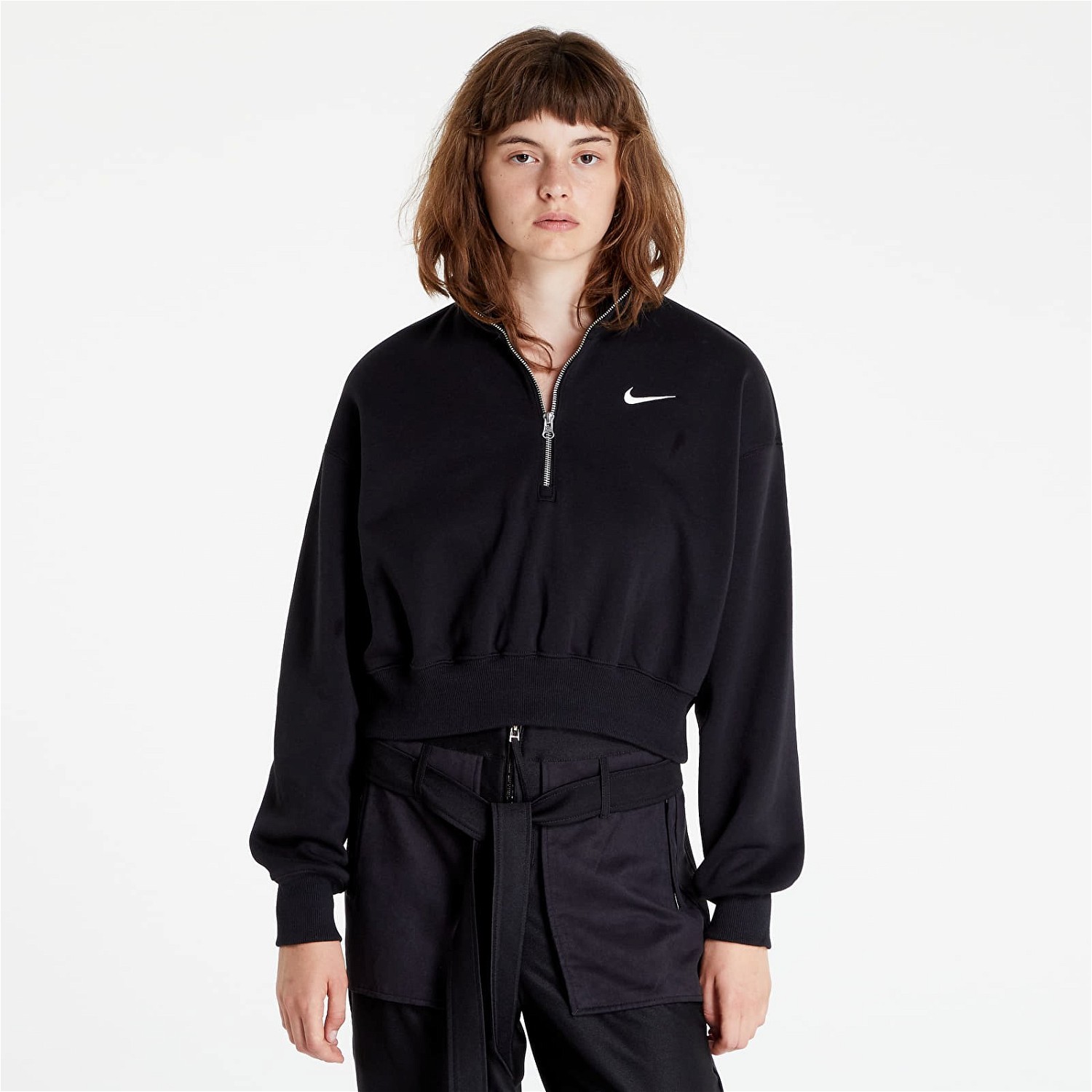 Sweatshirt Nike Phoenix Fleece  1/2-Zip Oversized Crop Sweatshirt Fekete | DQ5767-010, 1