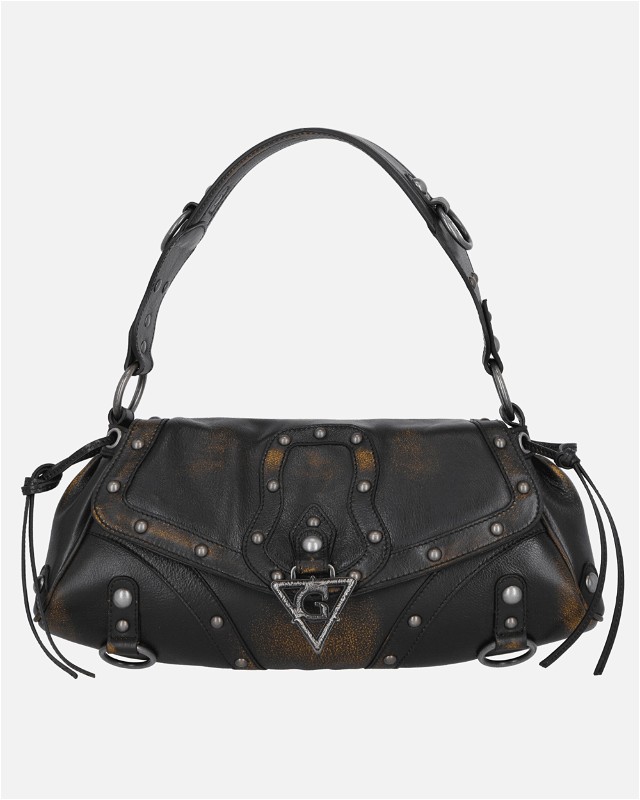Hátizsákok és táskák GUESS Washed Leather Shoulder Bag Black Fekete | W4GZ08L0UC0 JTMU
