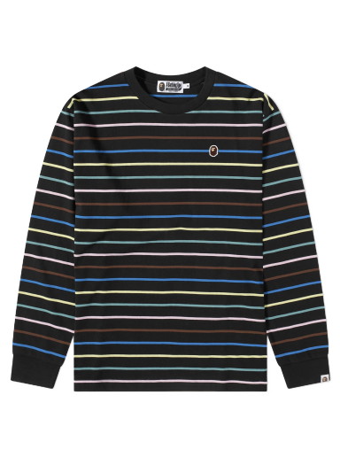 Póló BAPE Stripe Long Sleeve T-Shirt Black Fekete | 001LTJ301001M-BLK