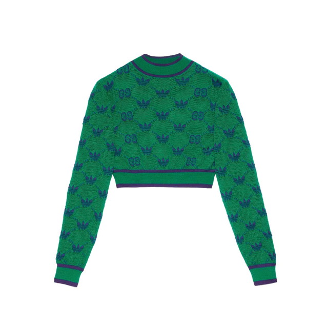 Pulóver Gucci adidas x Wool Jacquard Sweater Green/Blue Zöld | 693829 XKCVF 3465