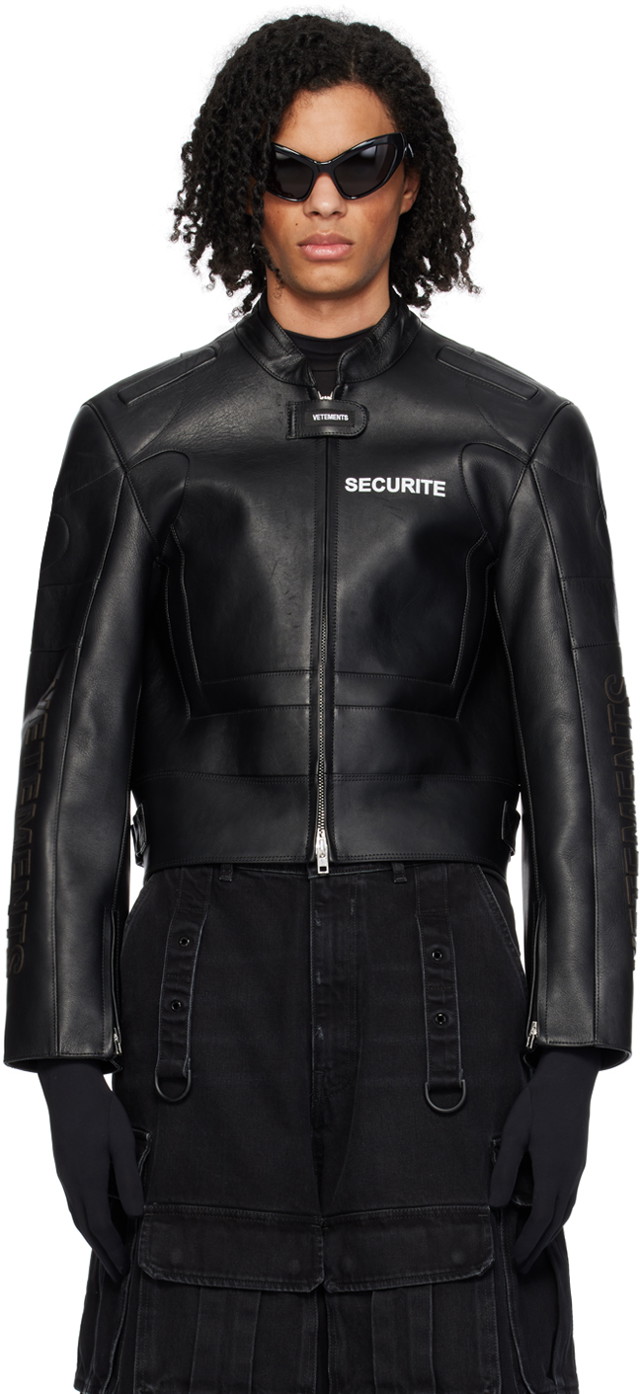 Dzsekik VETEMENTS Securite Motorcross Leather Jacket Fekete | UE64JA910B