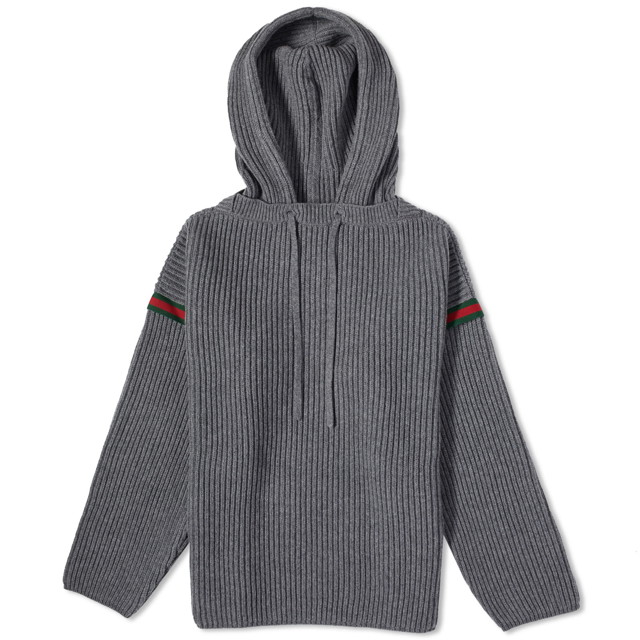 Sweatshirt Gucci Tape Logo Knit Hoodie Szürke | 758112-XKDH3-1160