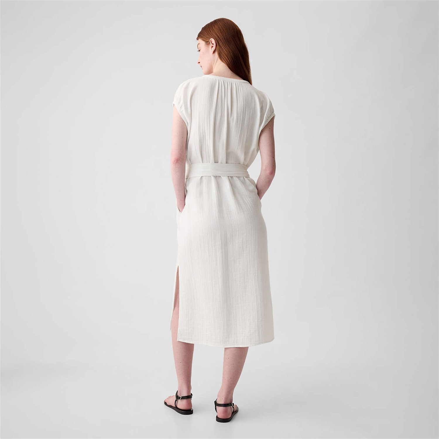 Ruha GAP GAP Dresses Shortsleeve Gauze Tie Waist Button Down Midi Dress New Off White Fő szín | 857632-01, 1